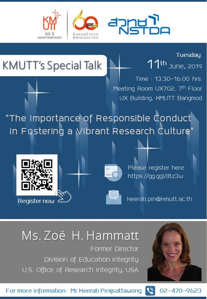 Kmutt’s Special Talk: “The Importance of Responsible Conduct in Fostering a Vibrant Research Culture”